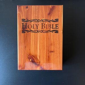 Vintage Cedar Polished Wood Holy Bible Empty Storage Box 6.5" X 9.5"